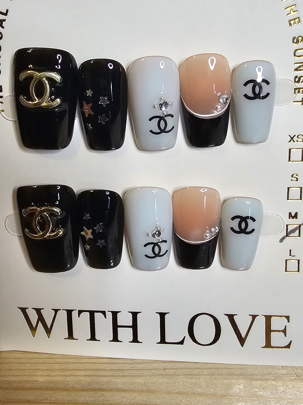 Chic Black, White & Gold Logo Accent Press-On Nail Set